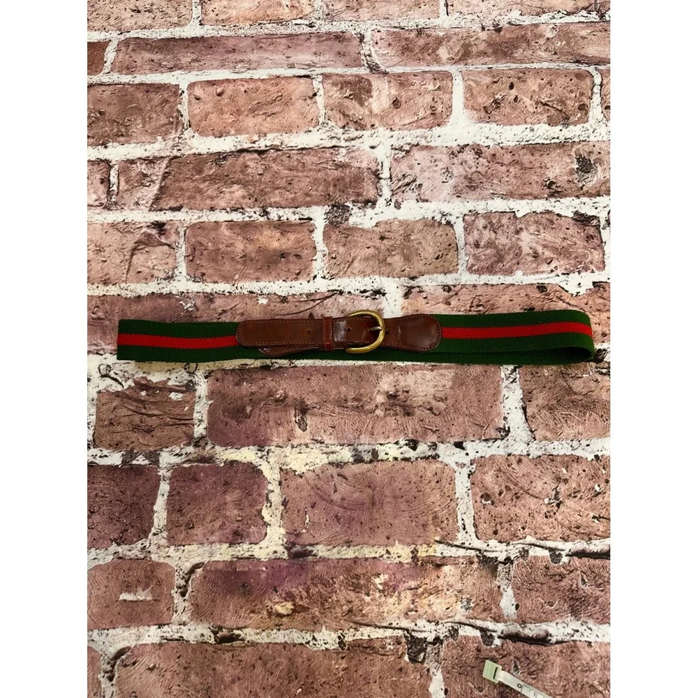 Leatherman‎ Ltd Surcingle Belt Mens 32 Red Green Striped Canvas Leather USA VTG